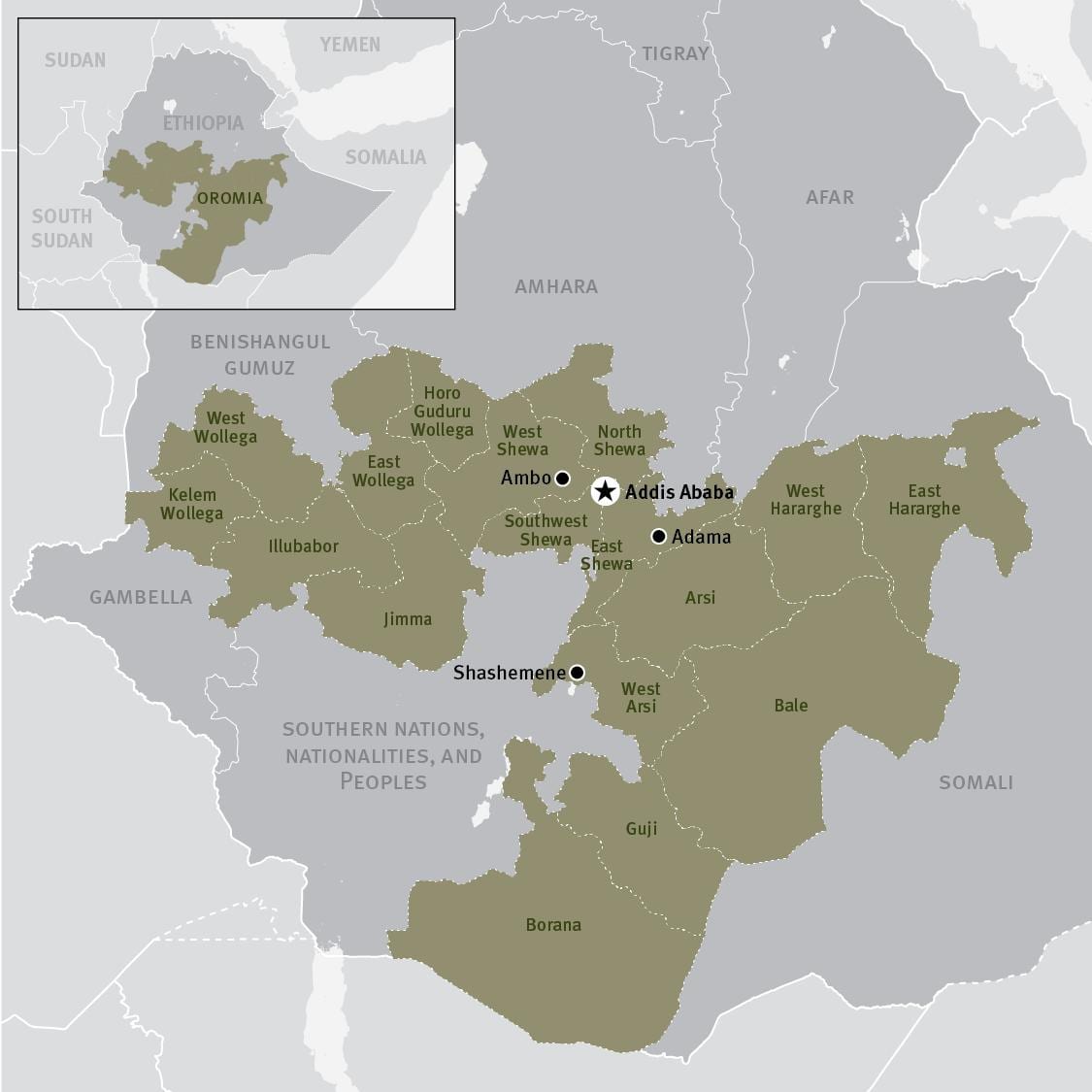 નકશો oromia પ્રદેશ ઇથોપિયા