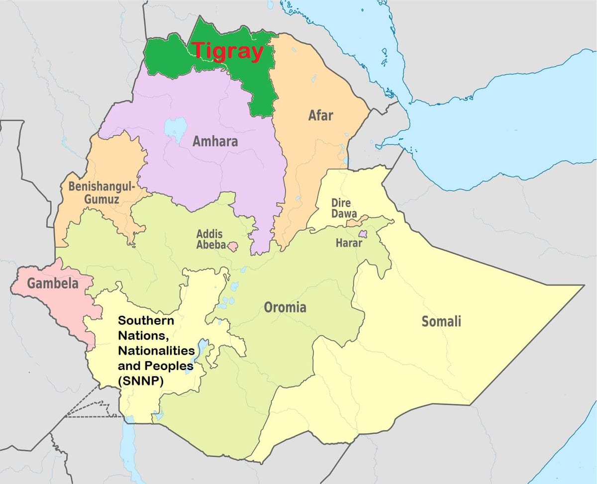 ઇથિયોપીયન tigray નકશો