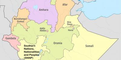 ઇથોપિયા પ્રાદેશિક રાજ્યો નકશો